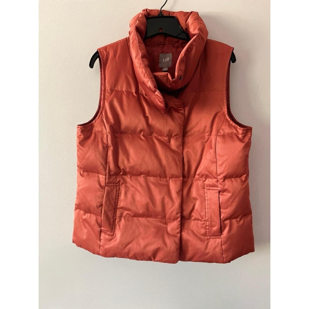 J.Jill Women's Down Puffer Vest Rust Orange Size Medium Petite